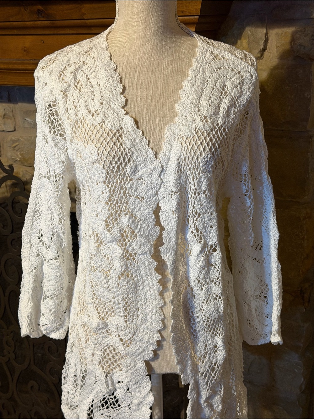 Nina Leonard White Crochet Lace sweater Sz xl